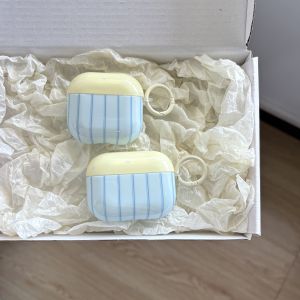 เคสหูฟังแบบมีลายจุดสีฟ้าเรียบง่ายน่ารัก ลายเส้น ลายทาง เงางาม ป้องกันได้ดี เหมาะสำหรับ AirPods 1 2 3 4 Pro 2 Pro 3