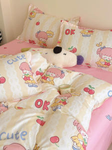 Pink Cherry Girl Cartoon Bedding Set Dormitory Student Apartment Four-Piece Bed Sheet Set Comforter Cover Pillowcase Case