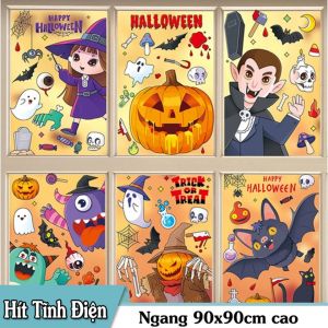 COMBO-Decal HALLOWEEN- Hít tĩnh điện- Thần chết vui cùng bù nhìn sắc màu vui nhộn (20cm*30cm*4 tấm)