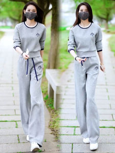 Bộ Đồ Thể Thao Thường Ngày Thời Trang Dành Cho Nữ Áo Nỉ Cổ Tròn Quần Ống Rộng Bộ Hai Mảnh Giảm Tuổi Xuân Phong Cách Xuân Hè