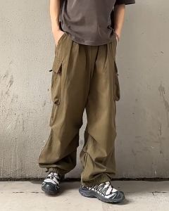 6 Pocket Cargo Pants For Womens Straight Cut Loose Fit High Waist Pants Parachute Pantalon Adjustable Belt Tactical Pants