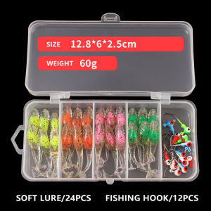 TAIYU 37pcs/set Micro Soft Worm Bionic Fishing Lures Kit Floating TPE 5cm T Tail Artificial Swimbaits Jigging Fishing Lures