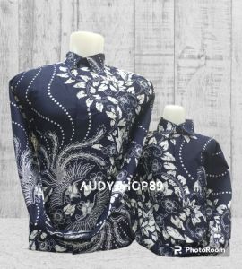 Batik Couple ayah dan anak laki laki katun premium warna biru Dongker