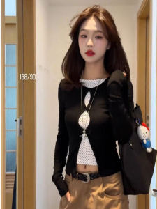 เสื้อยืดคอกลมแขนยาวทรงเข้ารูปสไตล์เกาหลีสำหรับผู้หญิง 2025 เสื้อเชิ้ตชั้นในลำลองสำหรับเล่นกีฬา ผ้าฝ้าย ระบายอากาศได้ดี