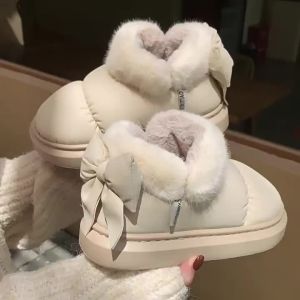 WY-XIXITIAO Winter Cute Bow Warm with Velvet Snow Boots Men and Women Creativity New Waterproof down Cloth Outer Wear Bootie