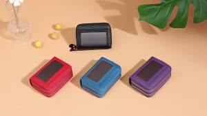Card Holder Multi-card Compact Accordion Wallet for Women Double Zipper Leather ID Card Slot Coin Purse With Hand Strap