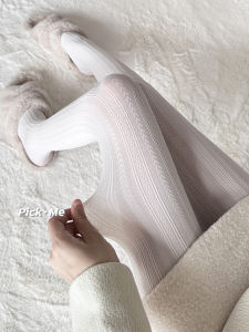 ถุงน่องผู้หญิงสีขาวบางสไตล์โลลิต้าฤดูใบไม้ผลิและฤดูใบไม้ร่วงทรงกระบอกยาวสีขาวลายข้าวโพด Pure Desire กางเกงขายาวสำหรับใส่ลำลอง