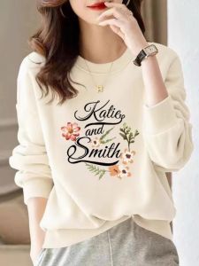 Thickened Pure Cotton Hoodie Womens Fashion Inner Wear Printed Casual Loose Fit Long Sleeve round Neck Sweatshirt