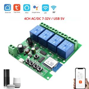 4CH Tuya สวิตช์อัจฉริยะโมดูลควบคุมมอเตอร์12V 24V 110V 220V 4ช่อง WiFi รีเลย์ Alexa Google Home ควบคุมด้วยเสียง