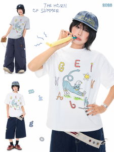 MKGO | Hand Drawn Cat Printed Short Sleeve T-Shirt