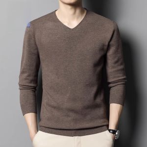 ROMON | Romon Mens Knitted Sweater Slim Fit V-Neck Solid Color Fashionable Base Shirt Business Casual Style Long Sleeve Autumn Wear
