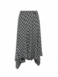 BADINA | Linen Gingham Irregular Midi Skirt