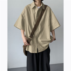 Japanese Style Vintage Minimalist Short Sleeve Shirt Mens Summer Thin Loose Casual Jacket Trendy Pure Color Fancy Shirt