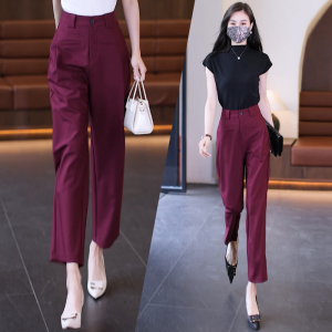 Spring Autumn Womens Fashion Harlan Pants Drapey Loose High Waist Wide Leg Casual Trousers Asymmetric Commute Style