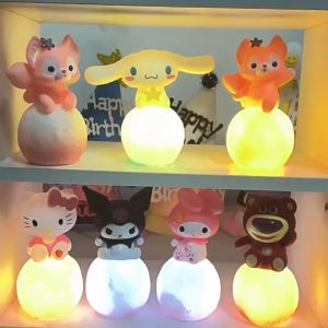 Kawaii 3D Sanrio Moon Night Light Cinnamoroll Kuromi Melody Figure Cartoon LED Light Cute Beauty Bedroom Ornament Bedside Lamp