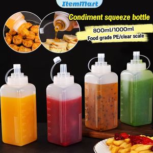 ItemMart 800ml/1000ml Plastic Squeeze Condiment Bottles Ketchup Mustard Hot Sauces Olive Oil Bottle Kitchen Gadgets