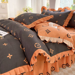 Korean Style Pure Cotton Bedding Set Flocking Bed Sheet Bed Skirt Duvet Cover Single Dormitory Three Piece Set Four Piece Set