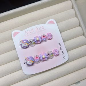 Unicorn Wearable Nail Art Stickers Short Cute Pink Non-toxic Childrens Nail Art Press-On Nails False Nails Nail Tips