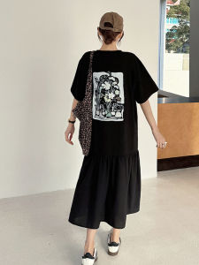 plus Size Street Style Cotton Summer Dress Floral Print Loose Fit Midi Sleeveless Dress for Women over 200 Pounds