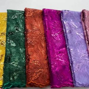 SJD LACE French Nigerian Net Sequins Lace Fabrics 2024 High Quality 5 Yards African Mesh Sequins Lace For Women Dresses Sew 4082