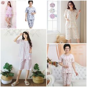 Women Baju Tidur Milk Silky Pyjamas Short Sleeve Short Pant Sleepwear Free Size.