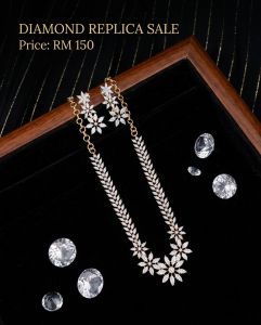 Flower Diamond replica Stones Necklace and Earrings Set for Women Gold Tone Jewelry