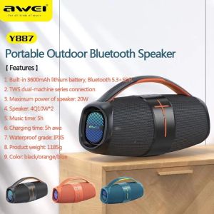 Awei Y887 Portable Outdoor Bluetooth Speaker Wireless Bass Subwoofer Waterproof Speakers AUX TF USB Stereo Loudspeaker Sound Box
