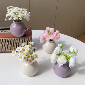 Minimalist Ceramic Mini Flower Vase Set Artificial Flowers Home Soft Decoration Tabletop Ornaments Simple Modern Style