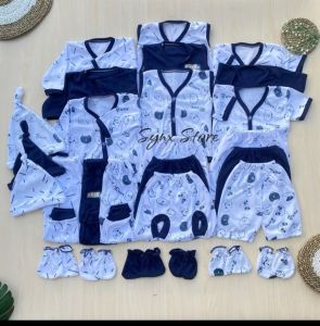 Paket Lahiran Lengkap 33 Pcs Baju Celana Panjang Pendek Kutung Topi Sartaki Bayi Newborn Seri Nazifa baby