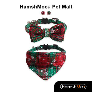 HamshMoc Christmas Pet Bandana Scarf Bib Dogs Cats Collar Scarf Cute Bow Tie For Small Medium Pet Decorated Accessories