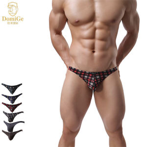 Dumi International Men Briefs Ice Silk Hipster Underwear Plaid Silky Stylish Plaid Printing Stylish Shorts