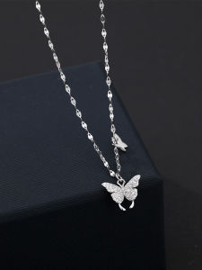 Pure Silver Butterfly Necklace Womens Luxury Minimalist High-End Ankle Chain Valentines Day Gift Fresh out Fashion Jewelry