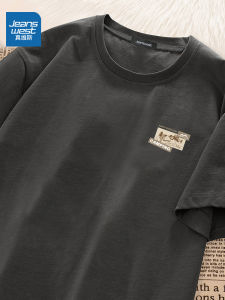 Jeanswest Mens Short Sleeve T-Shirt Loose Fit Spring 2025 New American Style Casual Base Layer Shirt for Couples