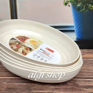 12Pcs Mangkuk oval ceper ramen putih bw tebal dan tahan panas