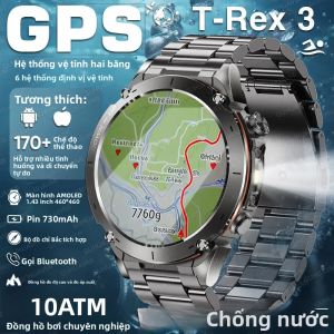 Đồng Hồ Thông Minh GPS T-Rex 3 Phiên Bản Quân Sự Màn Hình AMOLED HD 1.43 Inch Chống Nước 10ATM Pin 730mAh Chức Năng Theo Dõi Sức Khỏe Gọi Điện HD Dành Cho Thể Thao Ngoài Trời