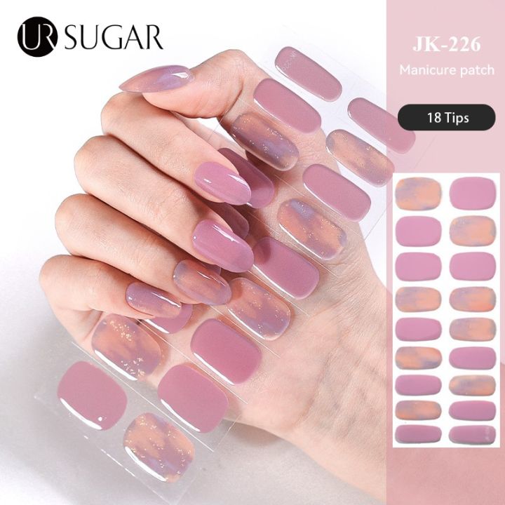 UR SUGAR Semi Gel Nail Strips Patch Sliders Waterproof Gradient Color Adhesive Full Cover Gel