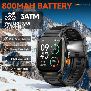 2025 NEW Smartwatch 1.96HD Screen 800mAh Battery Intelligent BT Call 3 ATM Waterproof Flashlight Outdoor Sports Watch for Men