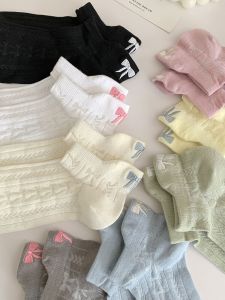 Tất Lưới Thêu Bướm Mỏng Mùa Hè Cho Nữ Tất Ngắn Thoáng Khí Bằng Cotton Tất Lưới Thoáng Khí Tất Ngắn Cổ Thấp Tất Mùa Hè