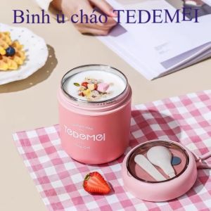 Bình Ủ Cháo Inox TEDEMEI Có Nắp Chống Tràn Kèm Thìa Cao Cấp (530ml)