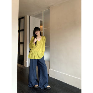 Áo Chống Nắng Cổ Chữ V Tay Dài Mỏng Kiểu Pháp Thanh Lịch Áo Thun Nữ Mùa Hè Rộng Rãi Thoải Mái Đa Năng Che Phủ Áo Thun