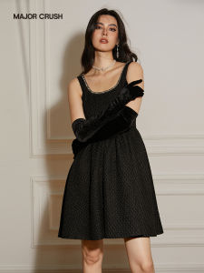 Vintage French Hepburn Style Elegant Black Dress with Gloves