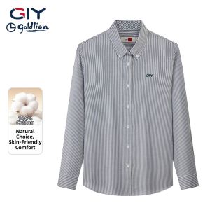 GYgoldlion | Cotton Easy Match Womens Shirt Striped Turn-Down Collar