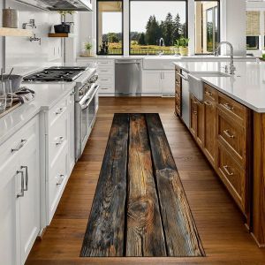 VIKAMA แผ่นปูพื้นลายไม้วินเทจ - น้ำหนักเบาและล้างง่าย พรมทางเดิน พรมครัวยาว ของตกแต่งบ้าน