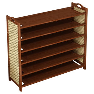 CHUJUN | Compact Wooden Rattan Shoe Rack for Home Entryway Slim Space Saving Shoe Organizer with Vine Weaving Real Wood Construction Mid Century Design