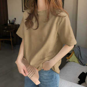 Basic round Neck Short Sleeve T-Shirt Womens Loose Fit Cotton 100% Summer Casual Style Fashionable Solid Color Top