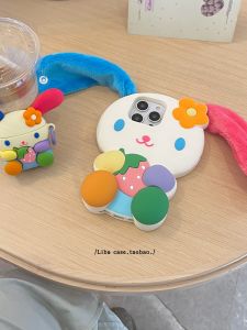 Cute Flower Rabbit Stand Silicone Phone Case Compatible with Apple 16ProMax iPhone 16 New Model 15 Cartoon 14 Creative 13 Womens 15PromaM Soft Silicone Anti-Fall 14pro Protective Case