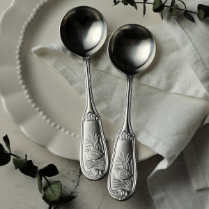 Exquisite Flower and Bird 18-10 Stainless Steel Sanding Meal Spoon Rice Spoon Dessert Spoon round Head Spoon Breakfast Congee Spoon