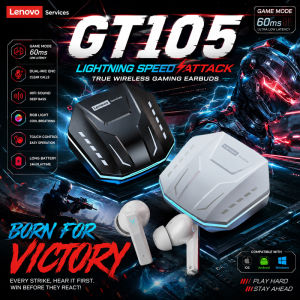 Lenovo | New Lenovo GT105 Gaming Headphones Bluetooth 6.0 Wireless Earphones RGB Lighting Esports Earbuds Ultra-Low Latency 24H Playtime
