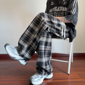TUCANO | Plaid Summer Thin Retro Straight Wide Leg Mens Casual Trousers