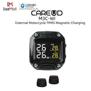 CAREUD M3C-WI Motorcycle Wireless TPMS Tire Pressure Monitoring System Digital LCD with Two Black External Sensors Easy to install 2024 New Edition